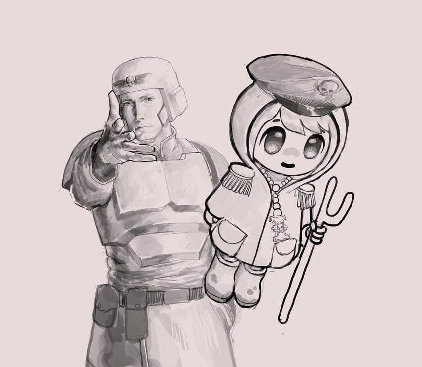 luce, astra militarum, and eminem (warhammer 40k and 1 more) drawn by nick_xinderz