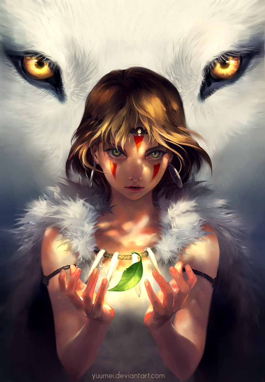 san and moro (mononoke hime) drawn by yuumei