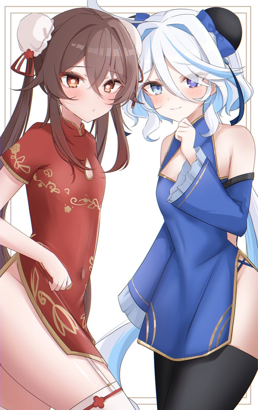 hu tao and furina (genshin impact) drawn by komor_yuki