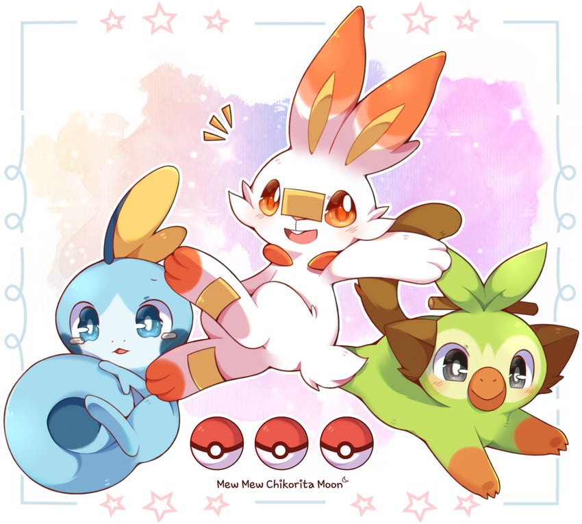 scorbunny, sobble, and grookey (pokemon) drawn by mew_mew_chikorita_moon