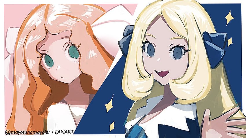 cynthia and caitlin (pokemon and 3 more) drawn by mayotsunamayo