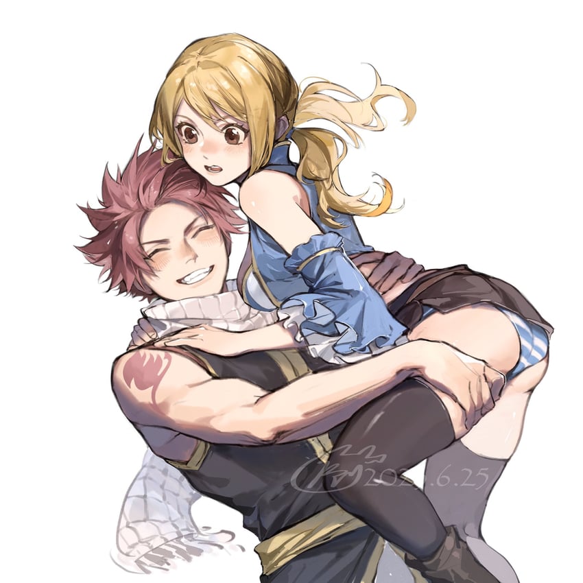 lucy heartfilia and natsu dragneel (fairy tail) drawn by xuchuan