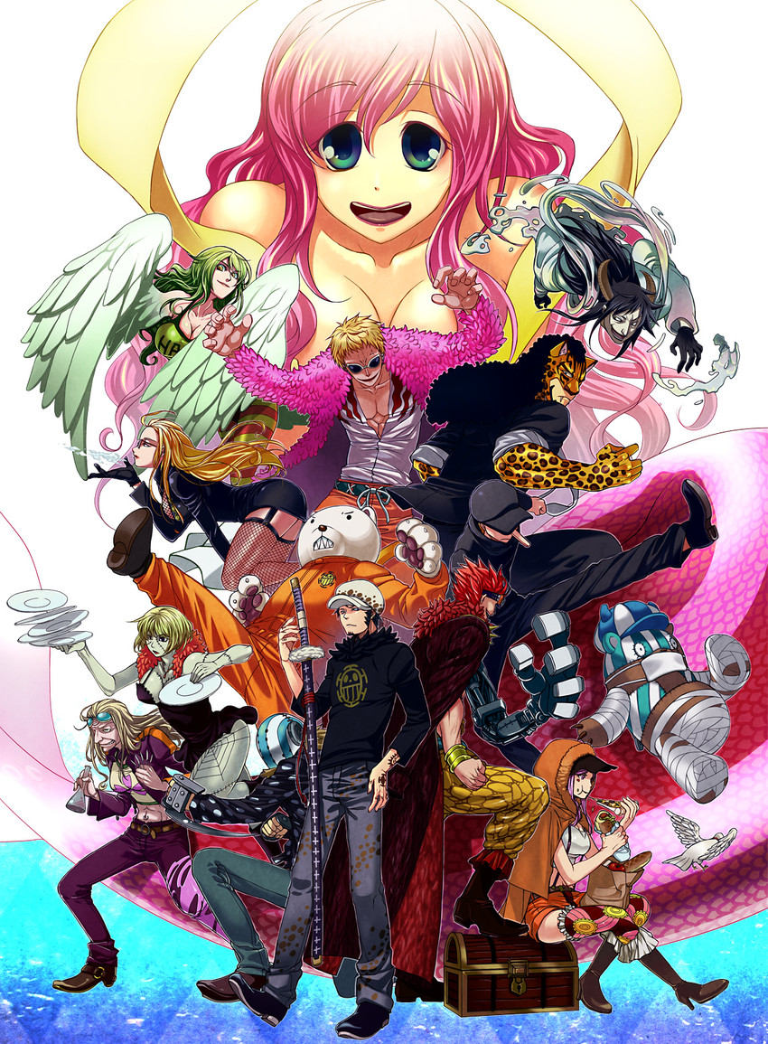 trafalgar law, donquixote doflamingo, eustass kid, jewelry bonney, shirahoshi, and 11 more (one piece) drawn by otaki