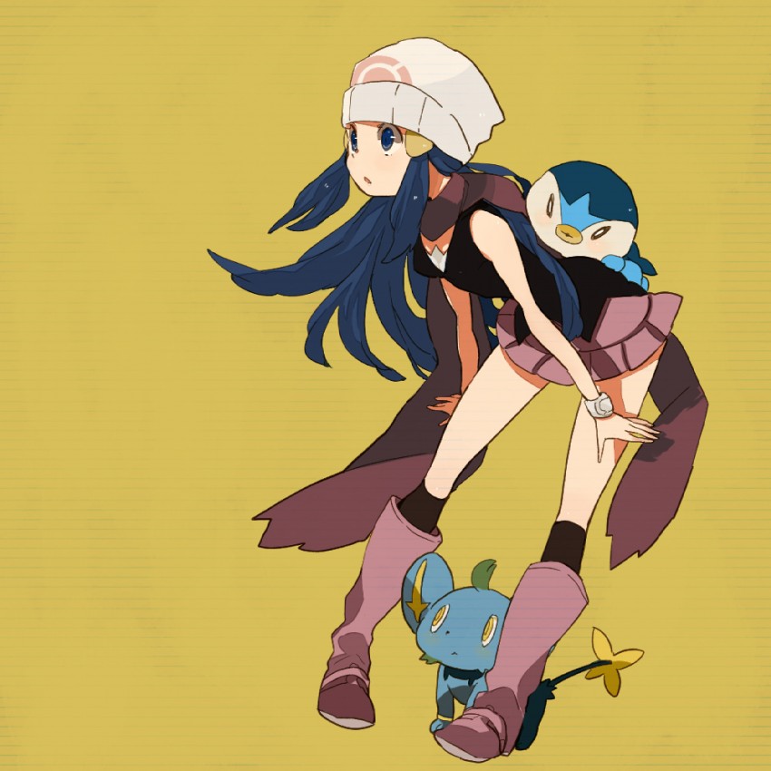 dawn, piplup, and shinx (pokemon and 1 more) drawn by hagiko
