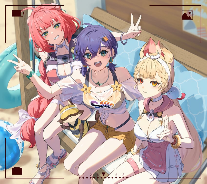ukinami yuzuha, alice thymefield, belle, and kama (zenless zone zero) drawn by mal_to_mal
