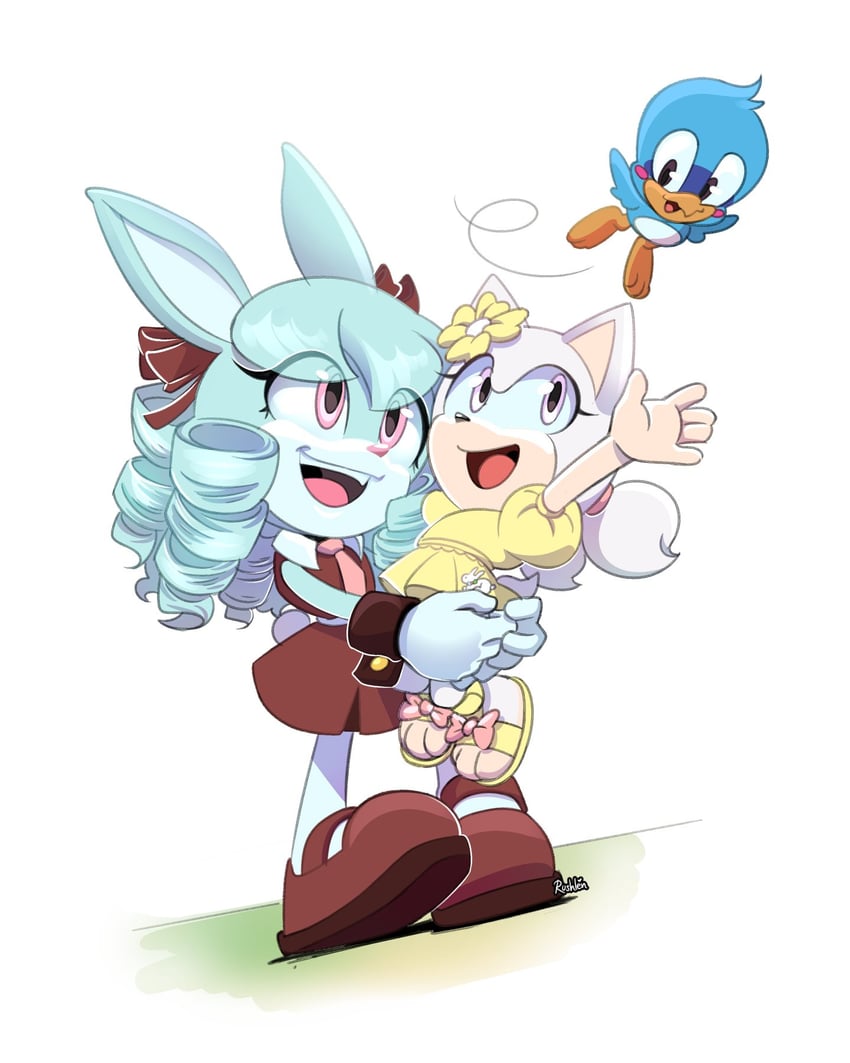 flicky, anya the rabbit, and aura the hedgehog (original and 1 more) drawn by rushklysolen