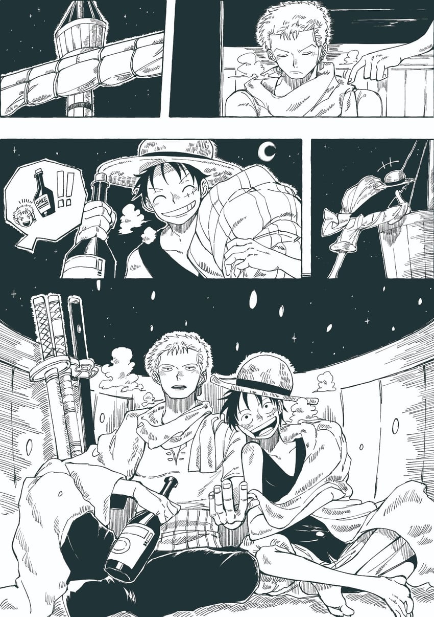 monkey d. luffy and roronoa zoro (one piece) drawn by living_(nsiring)