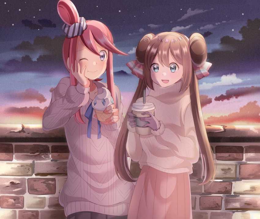 rosa and skyla (pokemon and 2 more) drawn by arisu_(mikannjs)