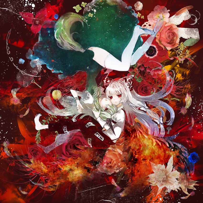 fujiwara no mokou, kamishirasawa keine, and ex-keine (touhou and 1 more) drawn by duca