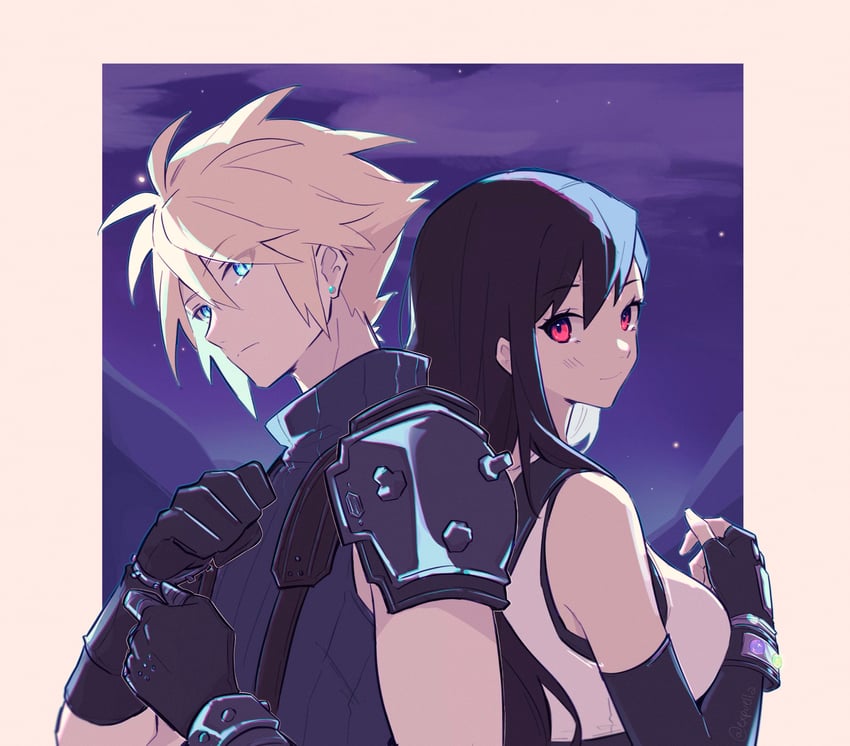 tifa lockhart and cloud strife (final fantasy and 2 more) drawn by mao_(expuella)