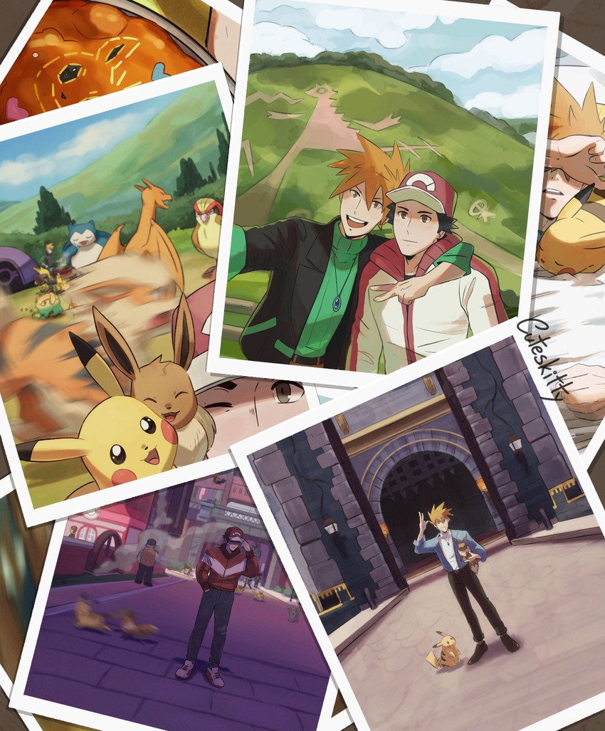 pikachu, red, eevee, blue oak, charizard, and 7 more (pokemon and 2 more) drawn by cuteskitty