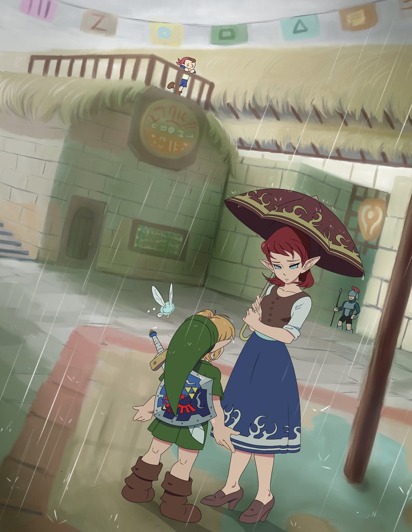 link, tatl, anju, and bombers (the legend of zelda and 1 more) drawn by thespywholovedyou