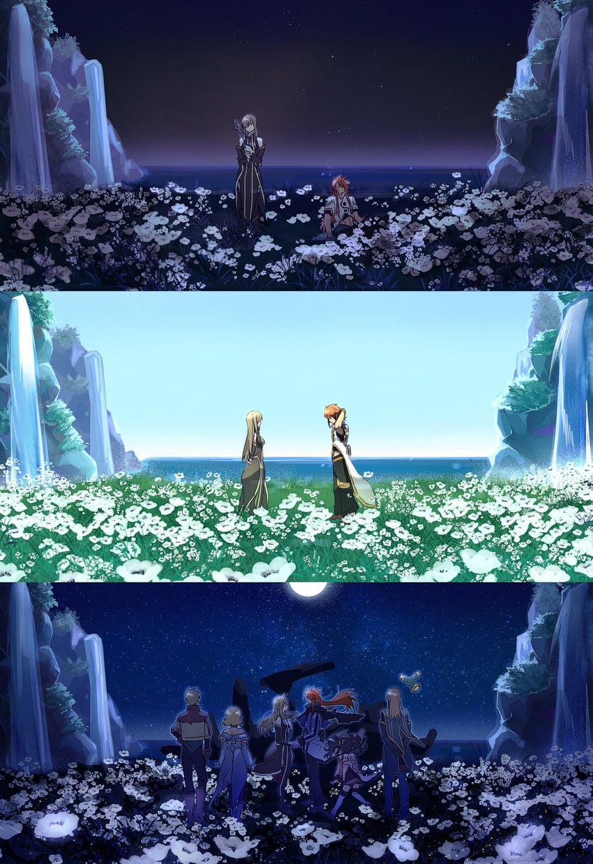 tear grants, luke fon fabre, anise tatlin, natalia luzu kimlasca lanvaldear, jade curtiss, and 2 more (tales of and 1 more) drawn by yacht_king