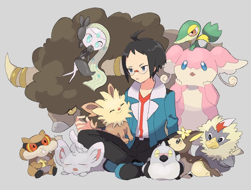 snivy, cheren, minccino, meloetta, meloetta, and 8 more (pokemon and 1 more) drawn by eneko_(olavcnkrpucl16a)