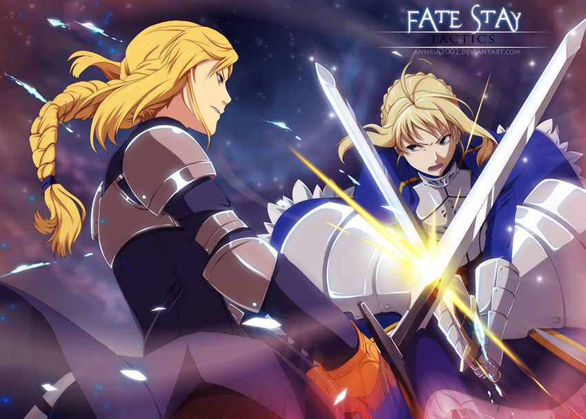 artoria pendragon, saber, and agrias oaks (fate and 2 more) drawn by annria2002