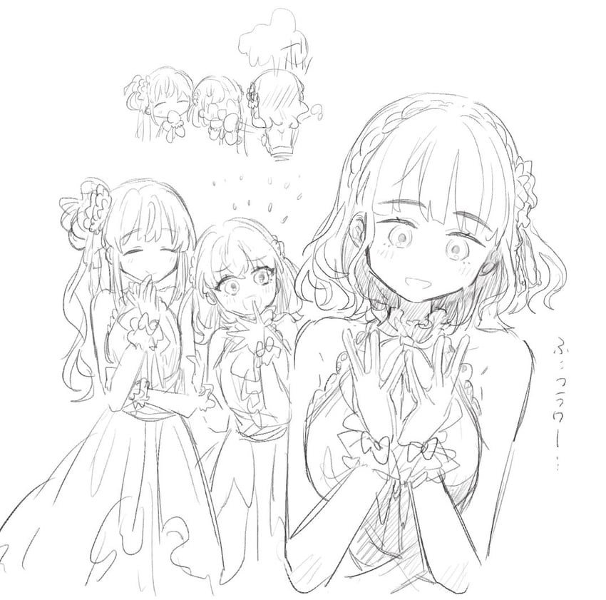 hinoshita kaho, otomune kozue, and momose ginko (love live! and 1 more) drawn by uo_(wotakana_p)