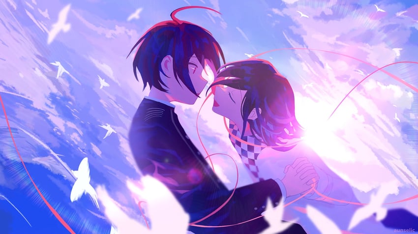 oma kokichi and saihara shuichi (danganronpa and 1 more) drawn by auni