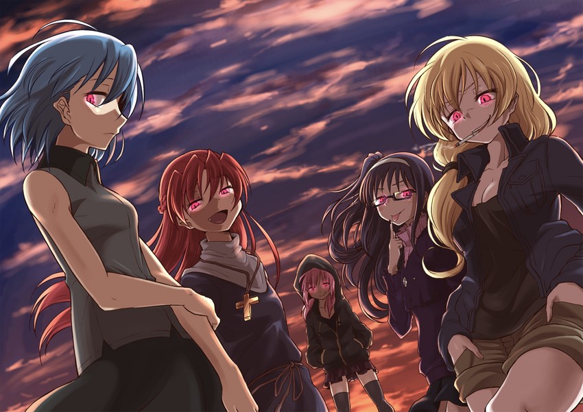 akemi homura, kaname madoka, miki sayaka, sakura kyoko, and tomoe mami (mahou shoujo madoka magica) drawn by touyu_(yuruyuruto)