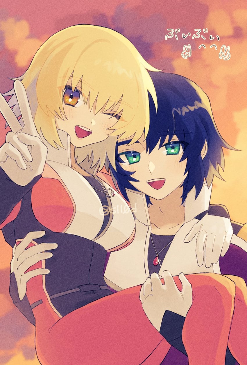 cagalli yula athha and athrun zala (gundam and 3 more) drawn by s110d