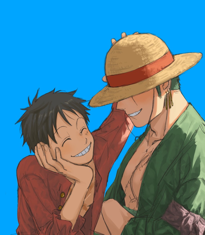 monkey d. luffy and roronoa zoro (one piece) drawn by urasanmyaku