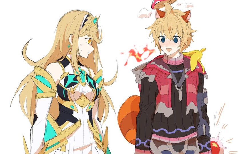 mythra and shulk (xenoblade chronicles and 3 more) drawn by mugimugis