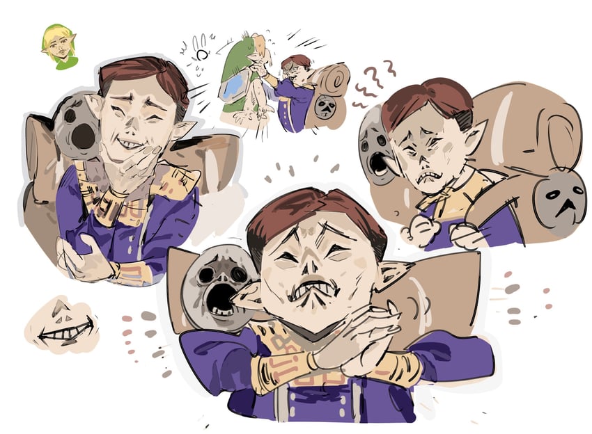 link and happy mask salesman (the legend of zelda and 1 more) drawn by mayutsuba_mono