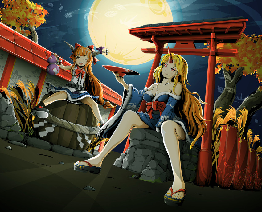 ibuki suika and hoshiguma yuugi (touhou) drawn by coba_(bushclover)