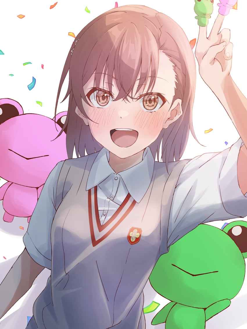 misaka mikoto, gekota, and pyonko (toaru majutsu no index and 1 more) drawn by halya_meri