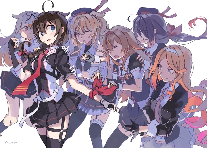 shigure, yuudachi, yuudachi kai ni, murasame, shiratsuyu, and 5 more (kantai collection) drawn by sugue_tettou