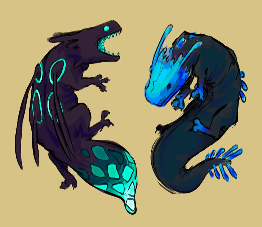 cyan lizard and blue lizard (rain world) drawn by maxsi_taxi