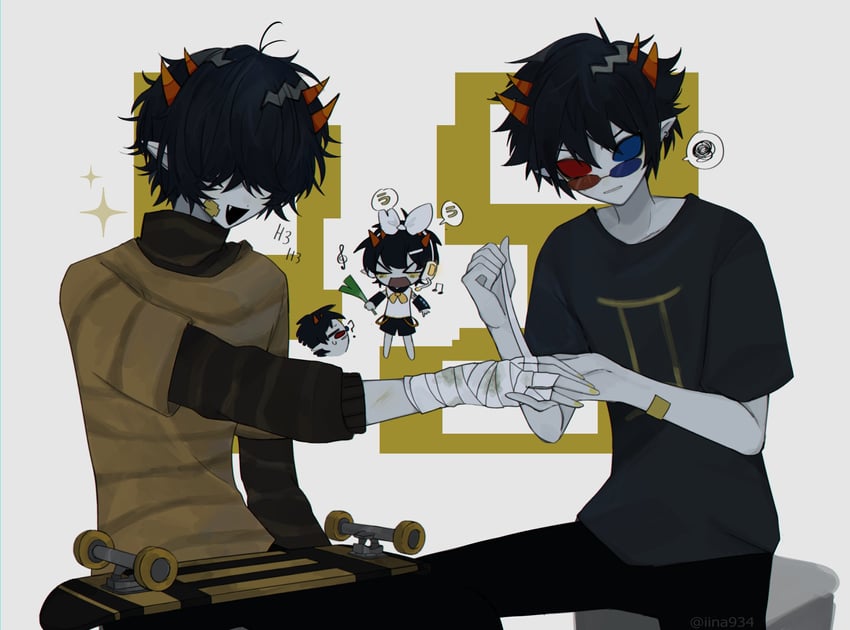 kagamine rin, sollux captor, and mituna captor (vocaloid and 1 more) drawn by iina934