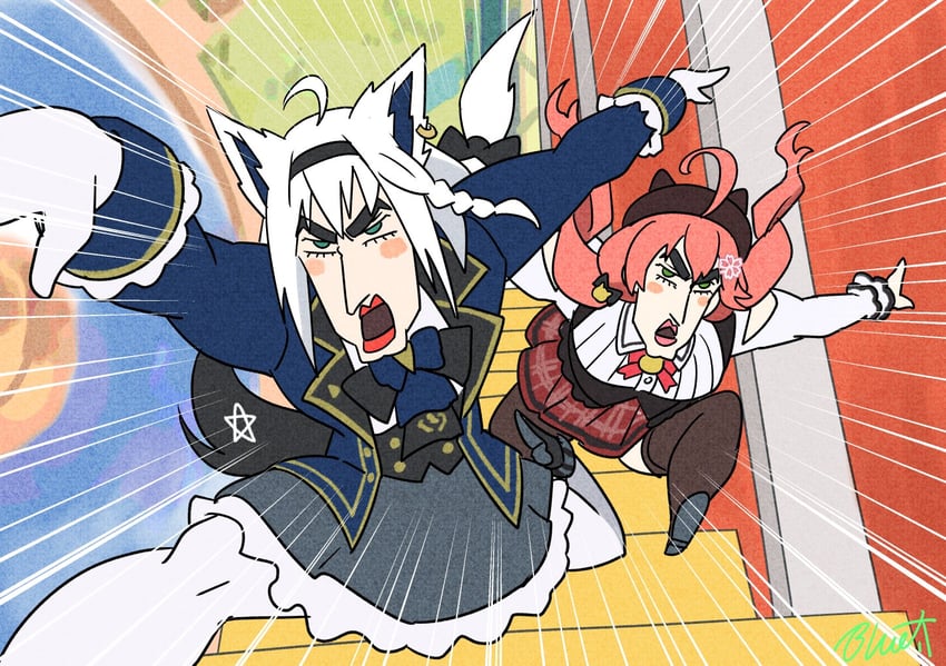 shirakami fubuki and sakura miko (hololive and 2 more) drawn by buru-dai