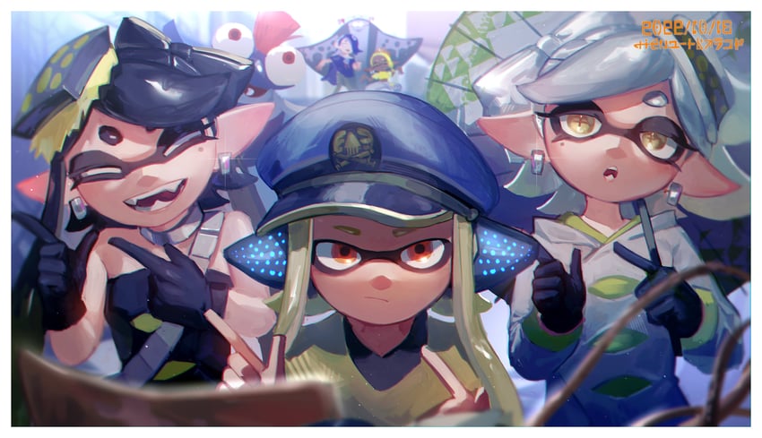 inkling player character, inkling girl, agent 3, shiver, smallfry, and 5 more (splatoon and 1 more) drawn by no_(13_10_1230)