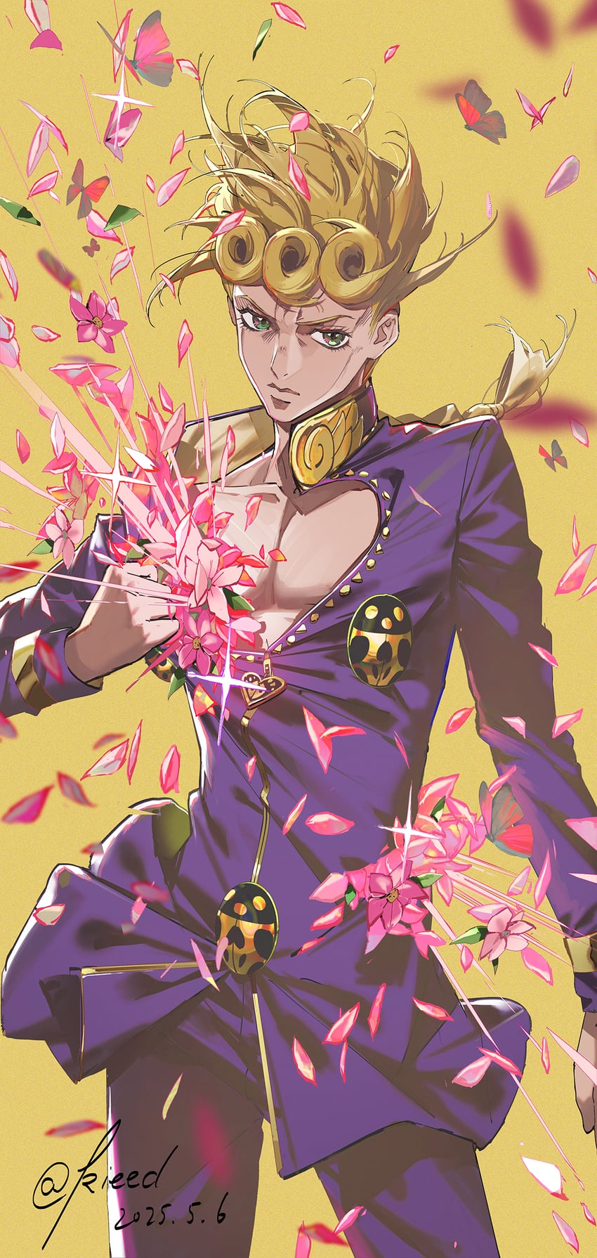 giorno giovanna (jojo no kimyou na bouken and 1 more) drawn by kieed