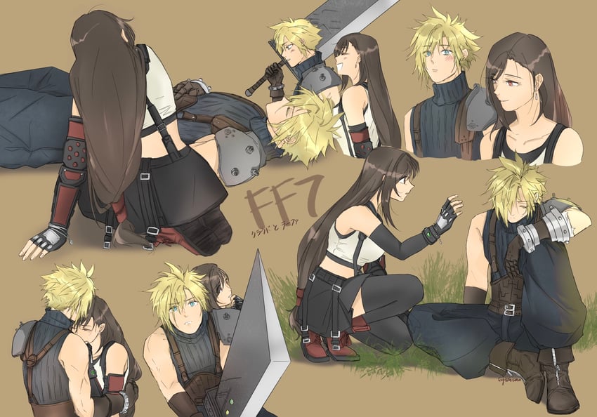 tifa lockhart and cloud strife (final fantasy and 3 more) drawn by siqishisan