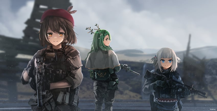 gawr gura, nanashi mumei, and ceres fauna (hololive and 1 more) drawn by advarcher