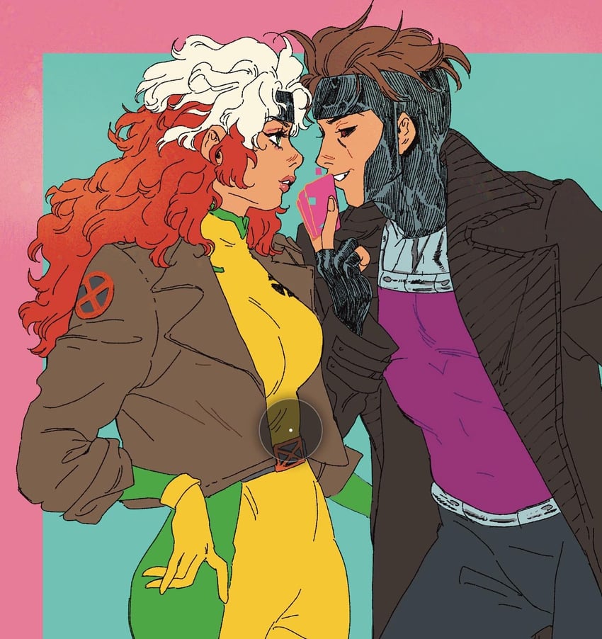 rogue and gambit (marvel and 1 more) drawn by leslie_hung