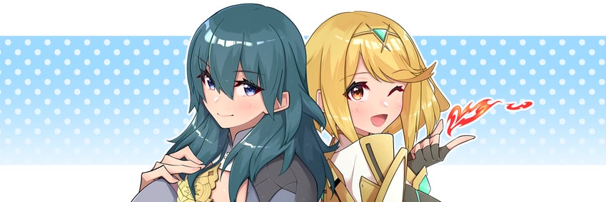 pyra and female byleth (fire emblem and 4 more) drawn by osora_(judithandlilith)