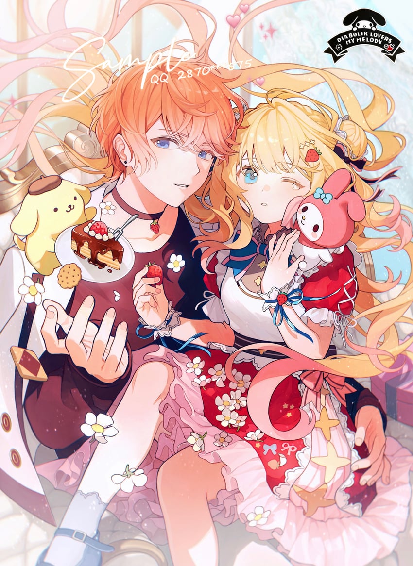 my melody, pompompurin, and sakamaki shuu (original and 3 more) drawn by guozi375
