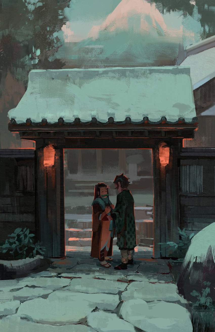 kamado nezuko and kamado tanjirou (kimetsu no yaiba) drawn by pixiescout