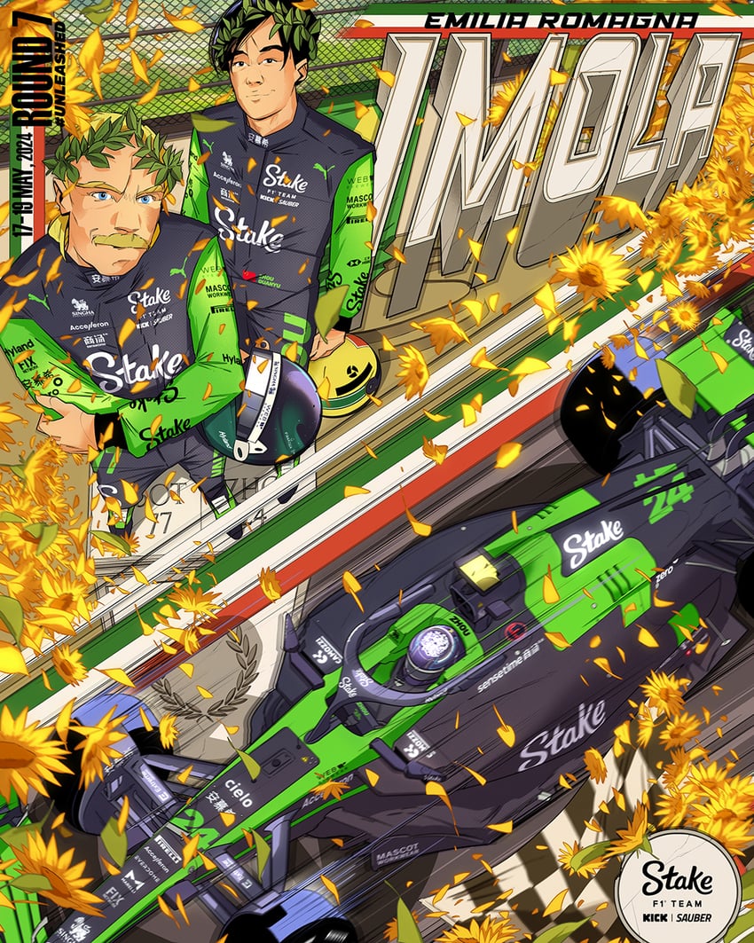 zhou guanyu and valtteri bottas (real life and 1 more) drawn by juan_alcala
