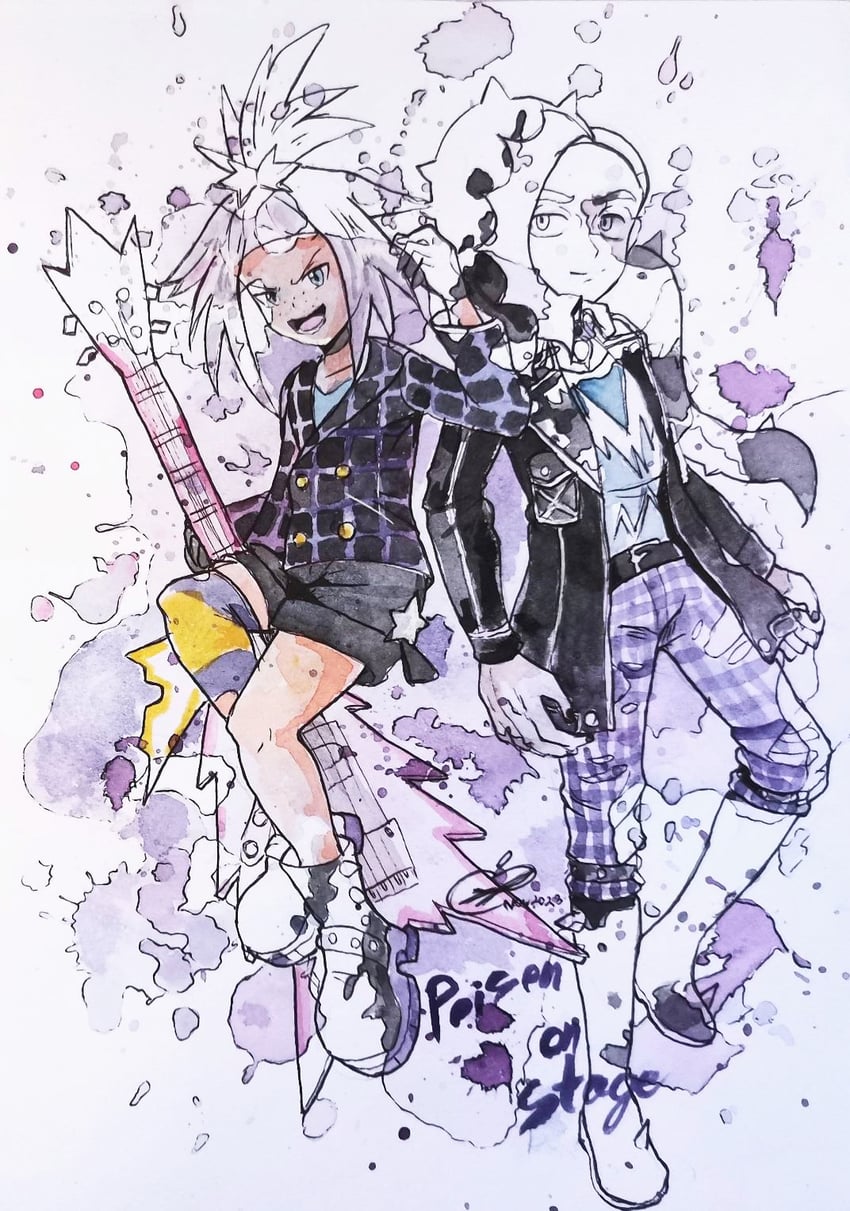 piers and roxie (pokemon and 1 more) drawn by appleko