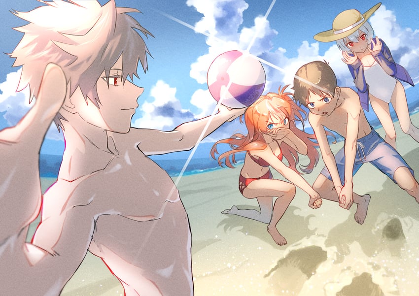 souryuu asuka langley, ayanami rei, ikari shinji, and nagisa kaworu (neon genesis evangelion) drawn by naimaze_atakamo