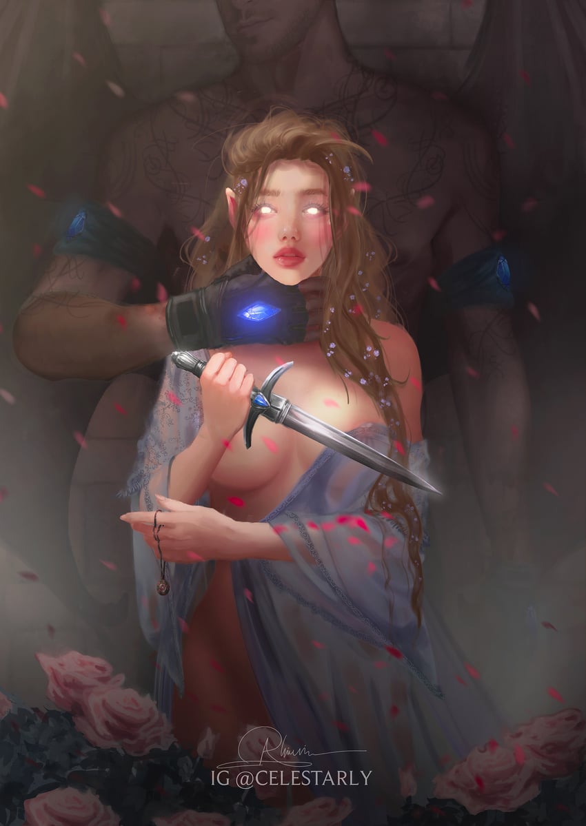 elain archeron and azriel (a court of thorns and roses) drawn by celestarly