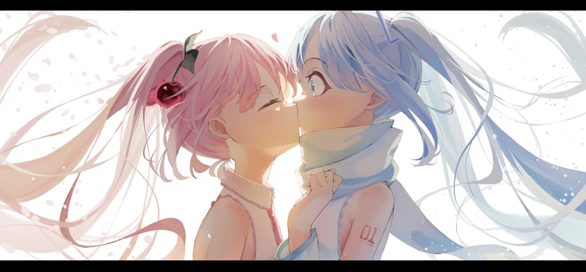 hatsune miku, yuki miku, and sakura miku (vocaloid) drawn by 200f_(nifu)