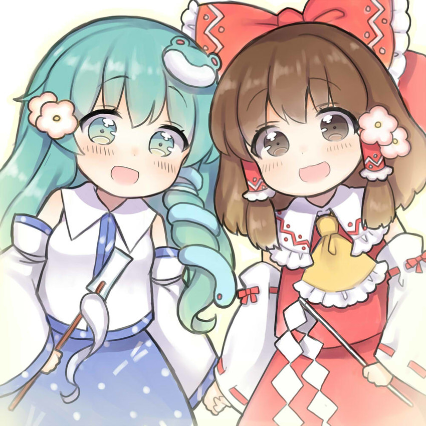 hakurei reimu and kochiya sanae (touhou) drawn by mugicha_(mugicha0929)
