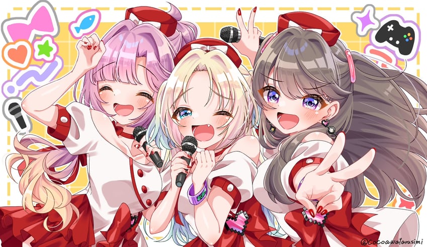 fujishima megumi, osawa rurino, and anyoji hime (love live! and 1 more) drawn by fukune_koko