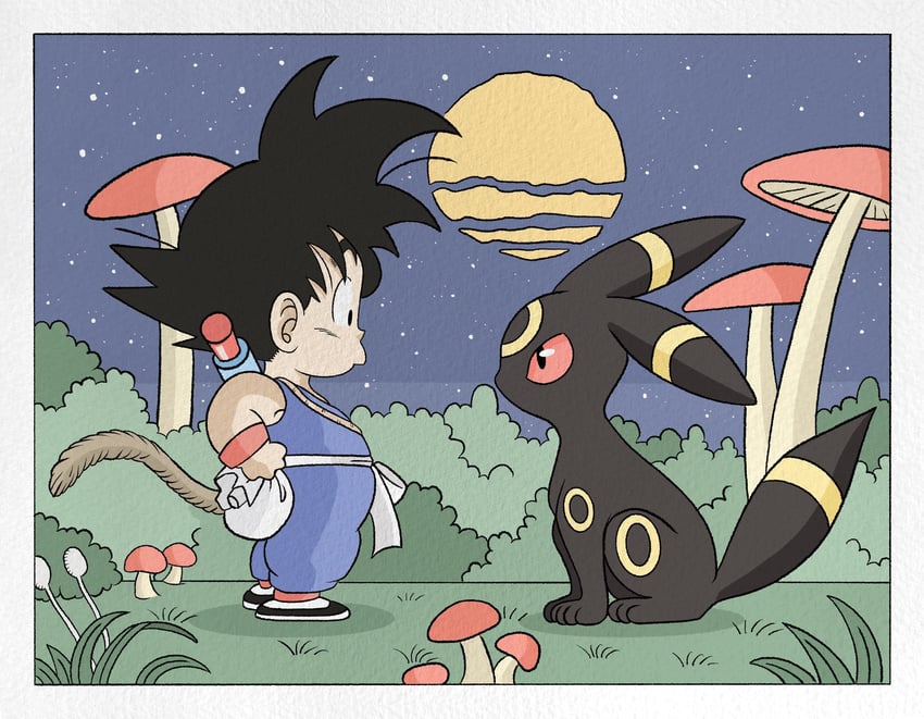 son goku and umbreon (pokemon and 1 more) drawn by wesatinthecar