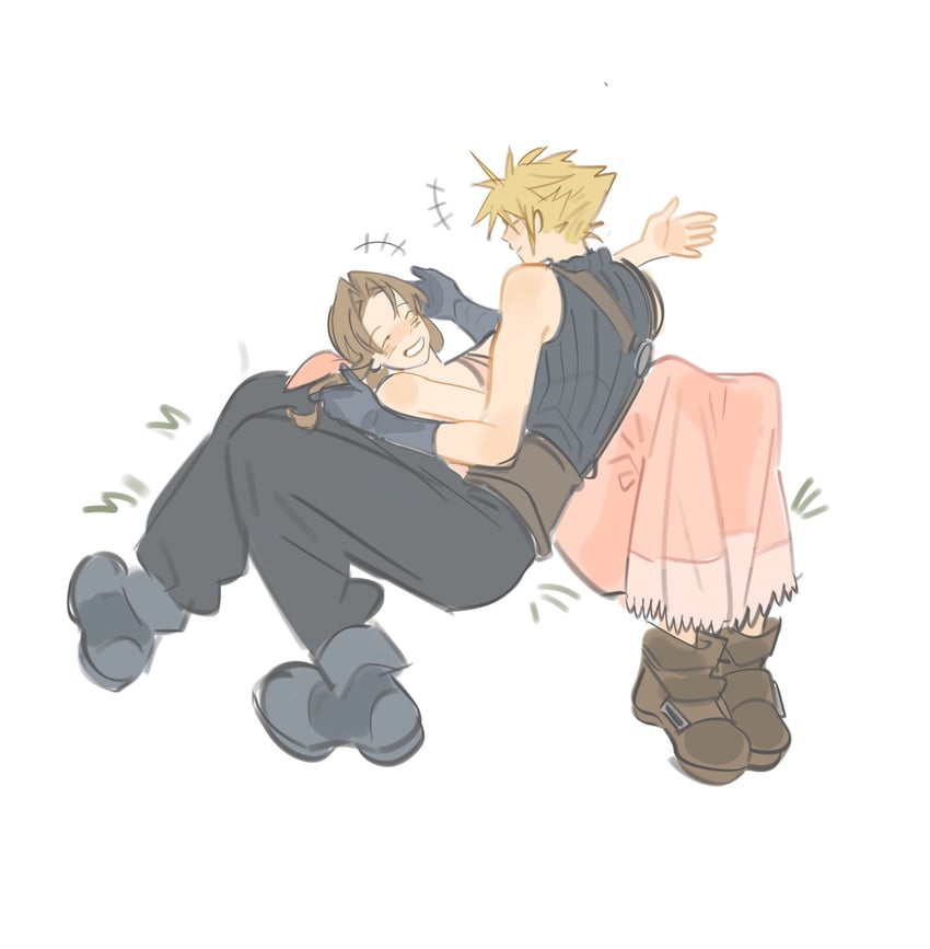 cloud strife and aerith gainsborough (final fantasy and 3 more) drawn by mmmckayyy