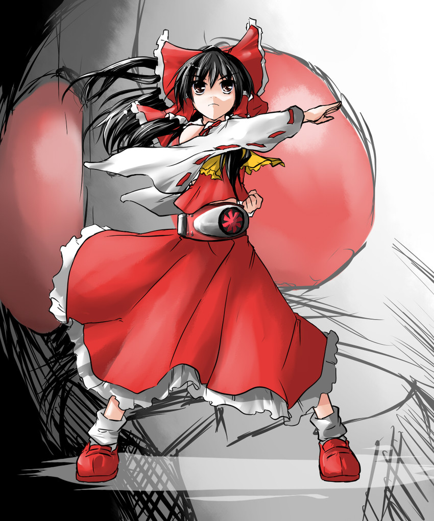hakurei reimu and kamen rider 1 (touhou and 1 more) drawn by kazami_shirou_(kaizou-zumi)
